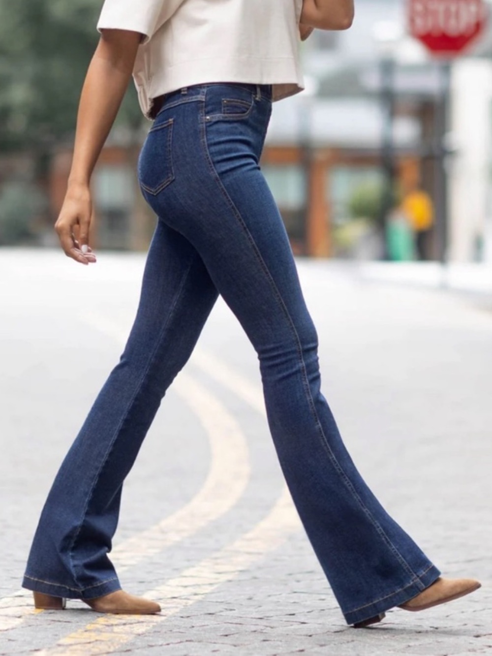 NWT! SPANX High Rise Flare Jeans in Midnight Stretch Denim Slimming Shaping